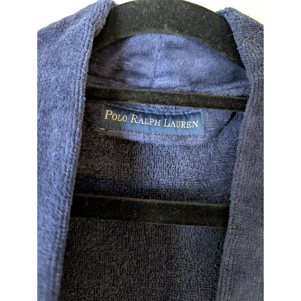 Polo Ralph Lauren Navy Terry Cloth Robe L/XL Belted Luxury Old Money Cozy Lounge - Picture 4 of 7